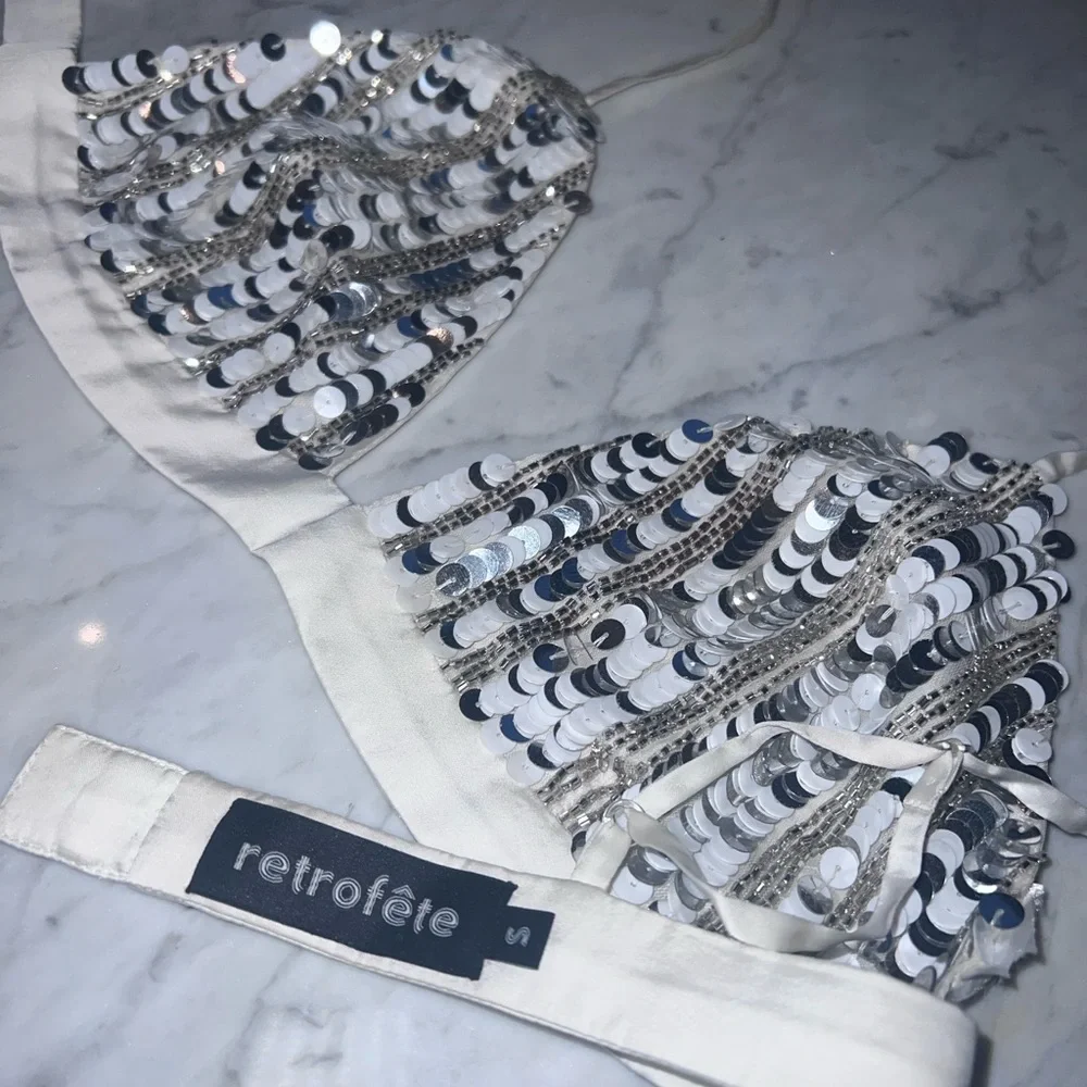Retrofete white satin bralette with silver sequins - Picture 4 of 5